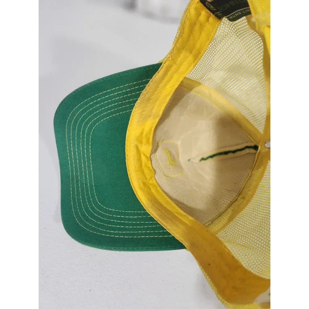 Vintage John Deere Hat Cap Mens Snapback Yellow Green Adjustable Tractor Mower